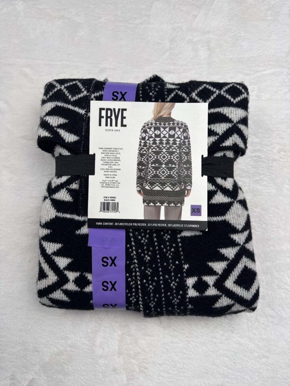 Frye Womens Cozy Cardigan XS Black & White Jacquard Pattern - Picture 3 of 4